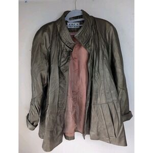 Erez Leather Coat Pleated Sleeve Shoulder Pads 80s Jacket Bronze Metallic *read